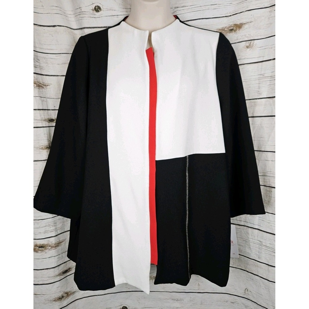 IC by Connie K Black White Zip Jacket 2X Lagenlook Artsy Color Block Textured